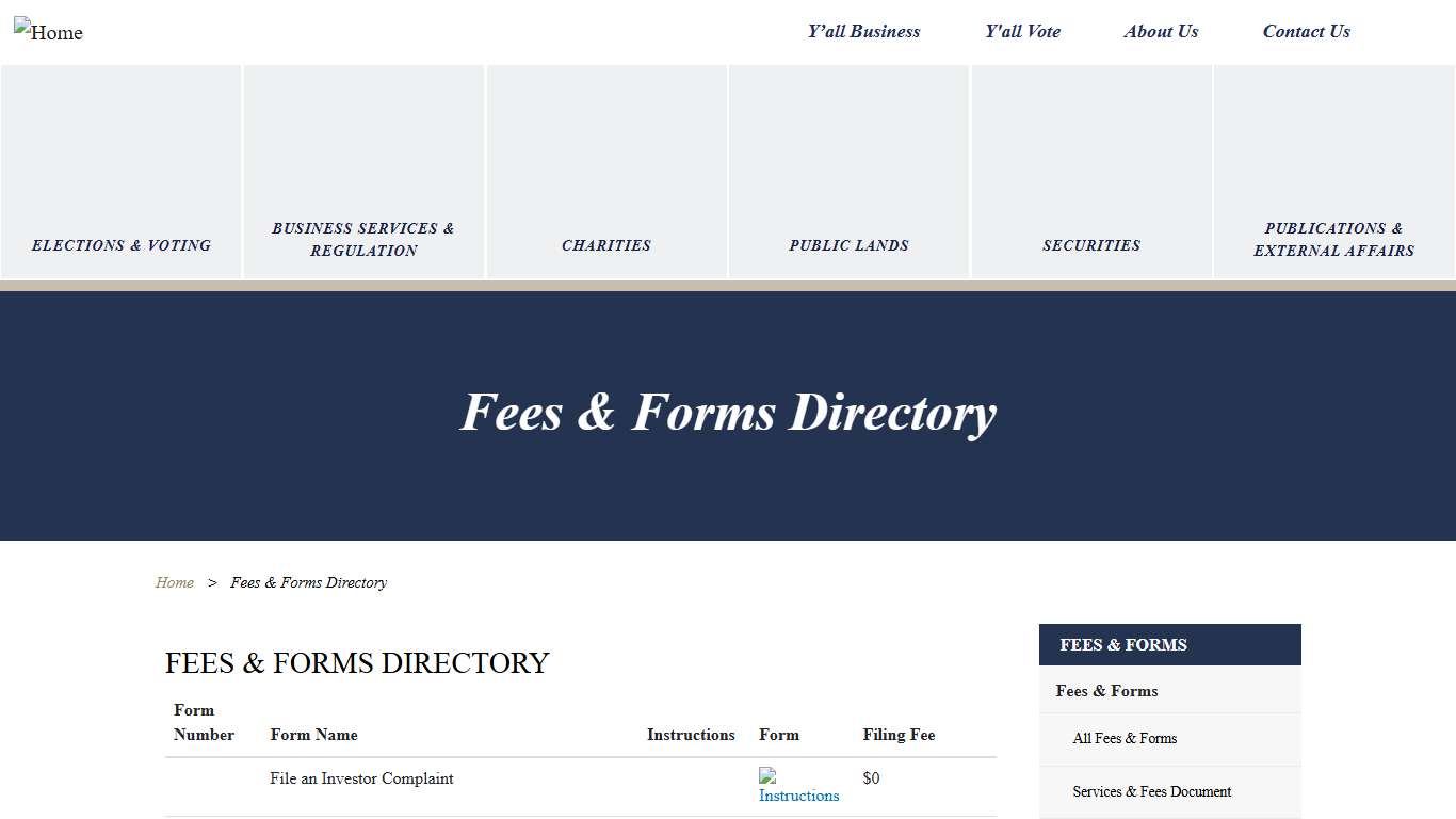 Fees & Forms Directory Michael Watson Secretary of state